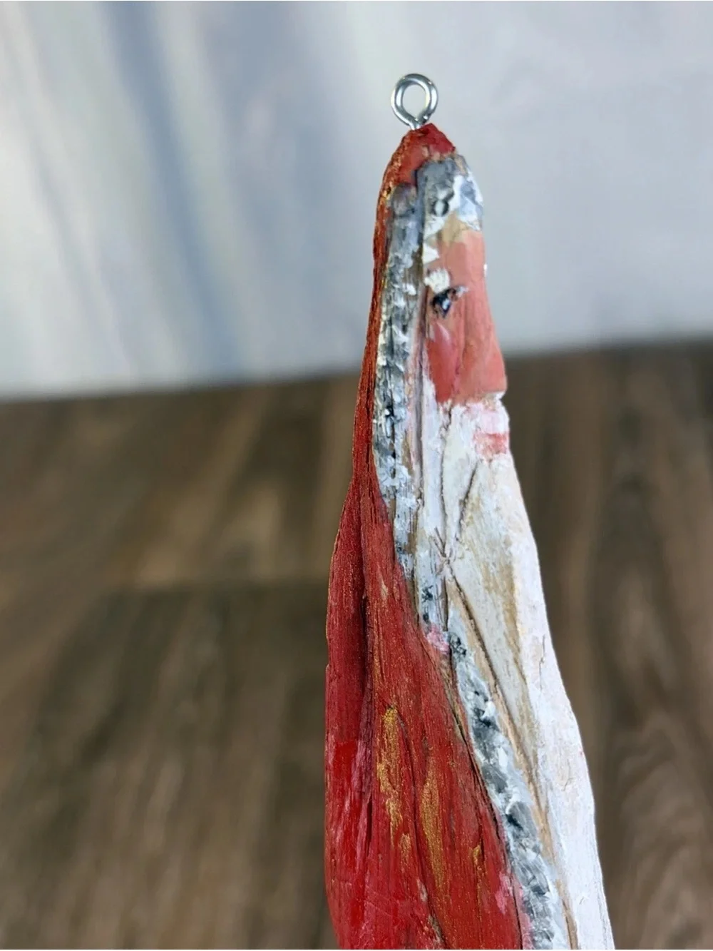 Vintage Hand Painted Folk Art Driftwood Santa Wood Rustic Ornament 8.5